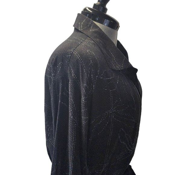 Halston Heritage Black & Silver Patterned Dress With Tie Waist & Flared Sleeves - Picture 8 of 16